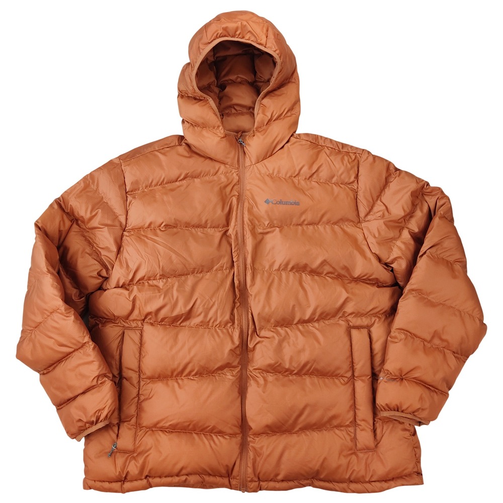 Columbia Puffer Jacket Mens XXL Orange Omni-Heat Ripstop Hooded Insulated Coat